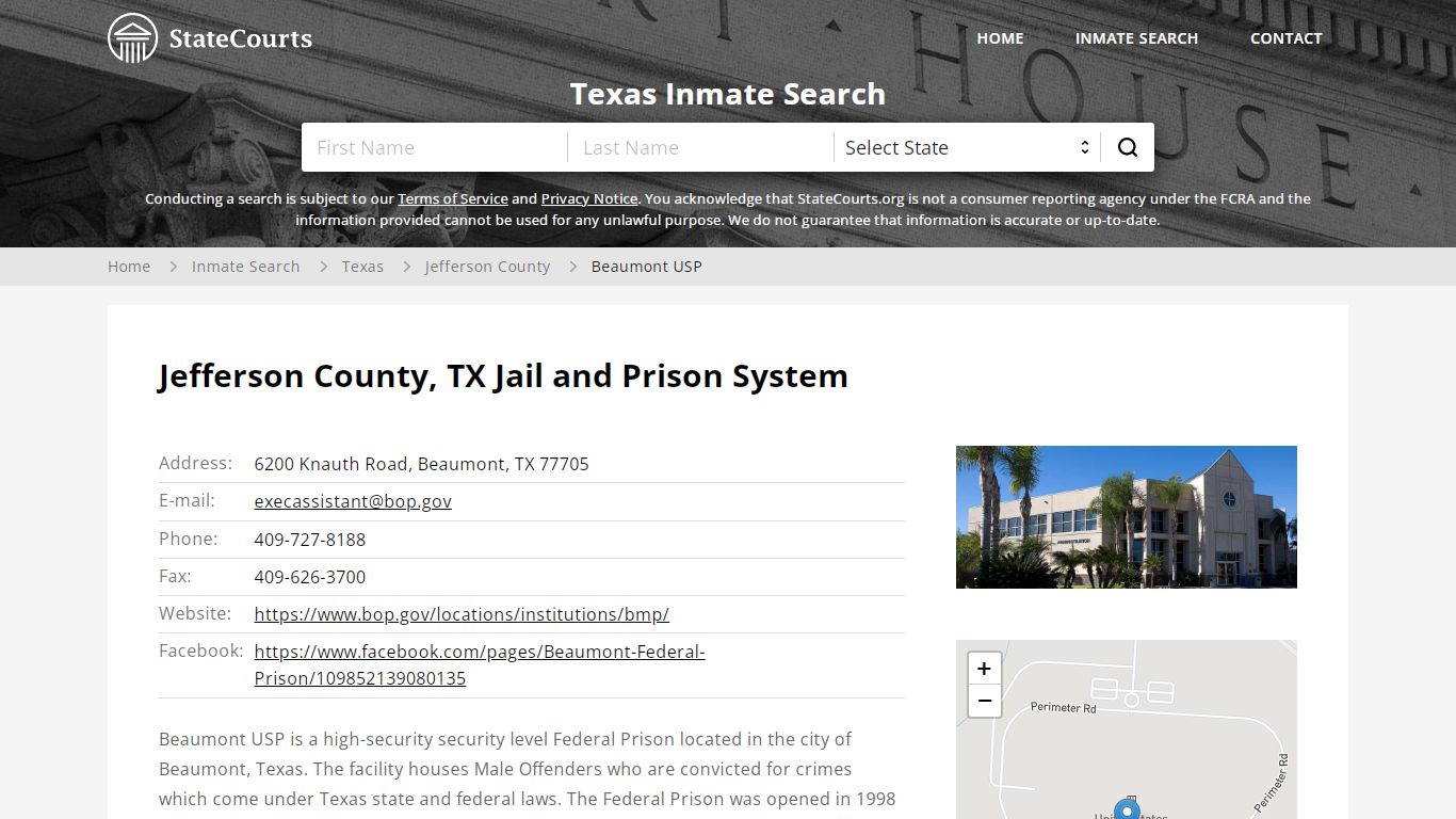 Beaumont USP Inmate Records Search, Texas - StateCourts