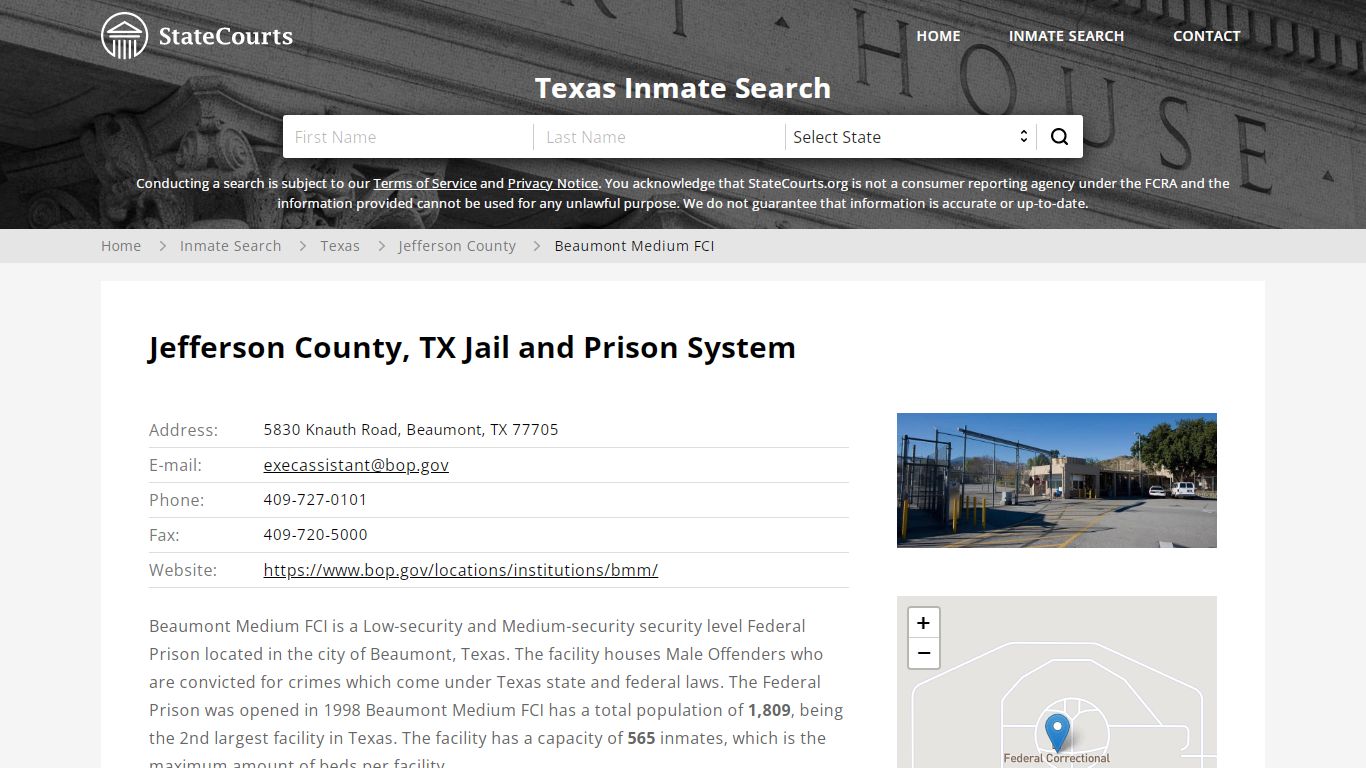 Beaumont Medium FCI Inmate Records Search, Texas - StateCourts